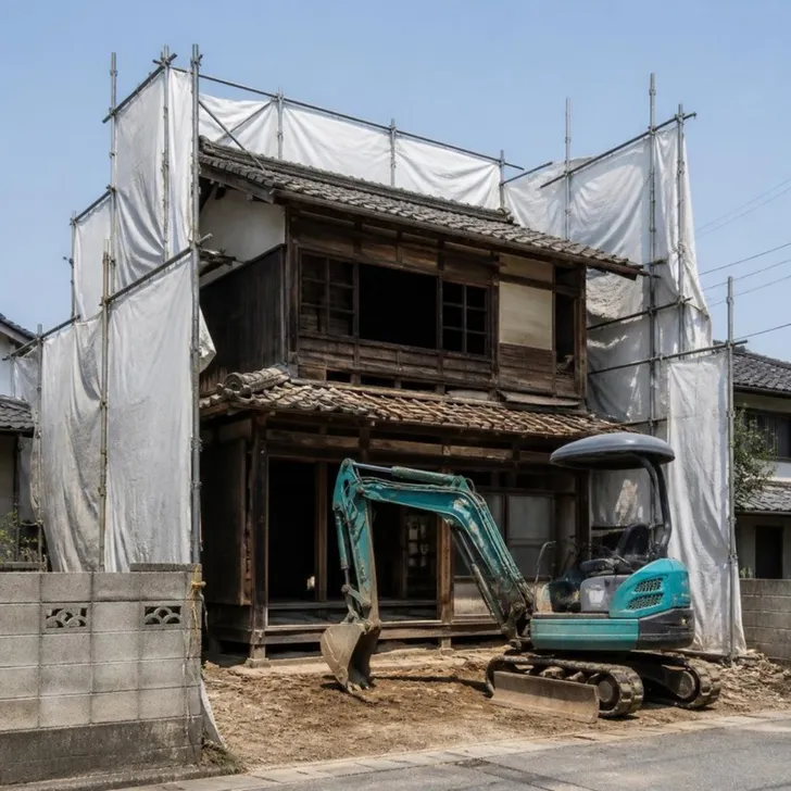 木造住宅の解体現場（重機と分別）（イメージ）