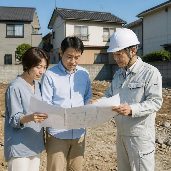 解体後の更地で地縄を張る場面(イメージ)