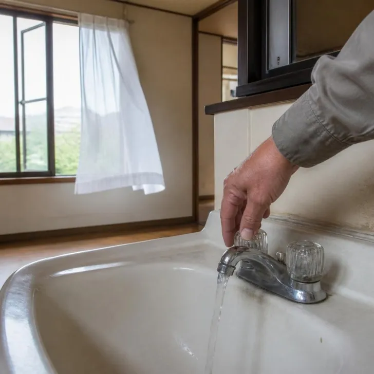 窓を開けて換気し、蛇口から水を流す場面(イメージ)